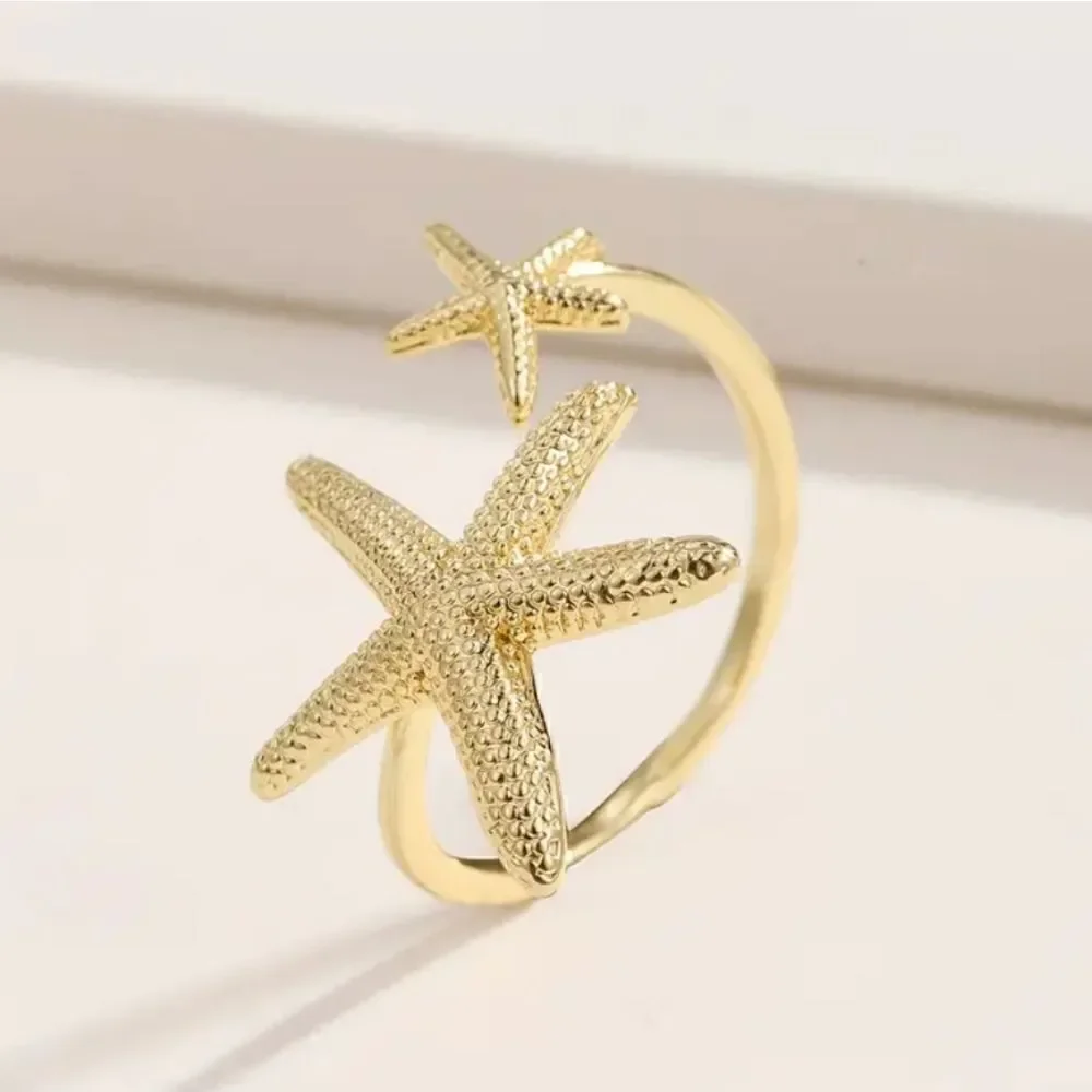 Starfish cuff ring gold tone